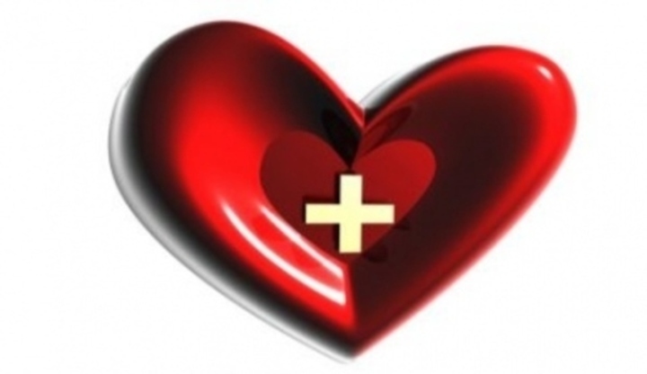 Červené srdce s křížkem uprostřed