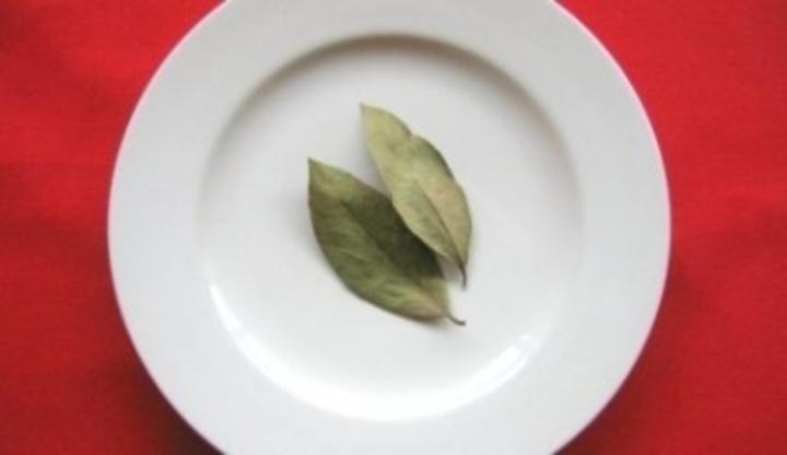 Bobkové listy na bílém talíři 