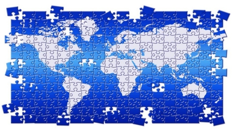 Puzzle ve tvaru mapy světa